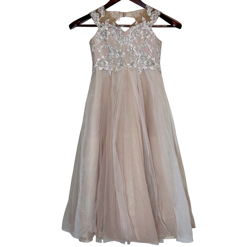 DB Studio Blush Glitter Tulle Lace Princess Formal Gown Dress Girls 6